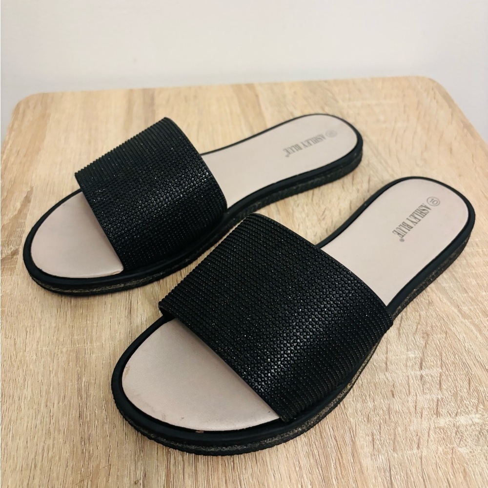 Ashley Blue Glittery Slide Sandals